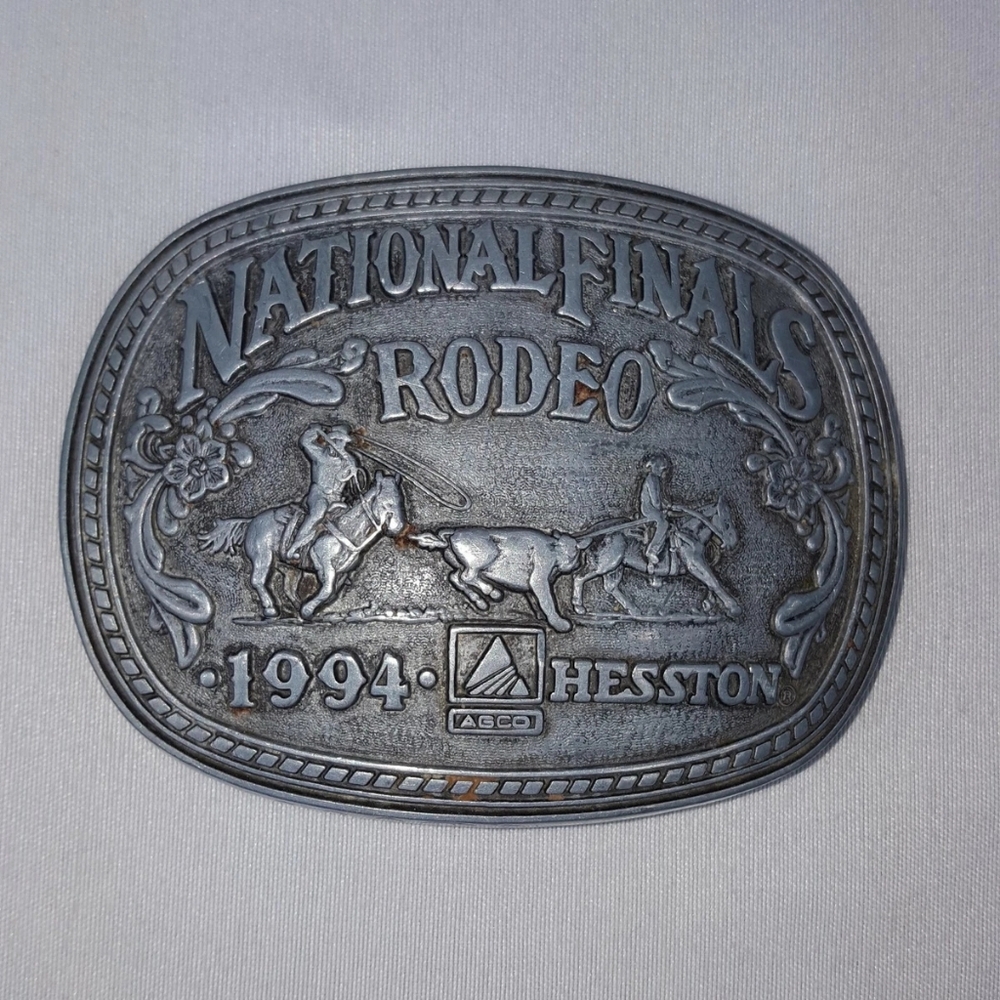 1994 Hesston National Rodeo Finals Belt Buckle Vintage Agco Award Design Medals